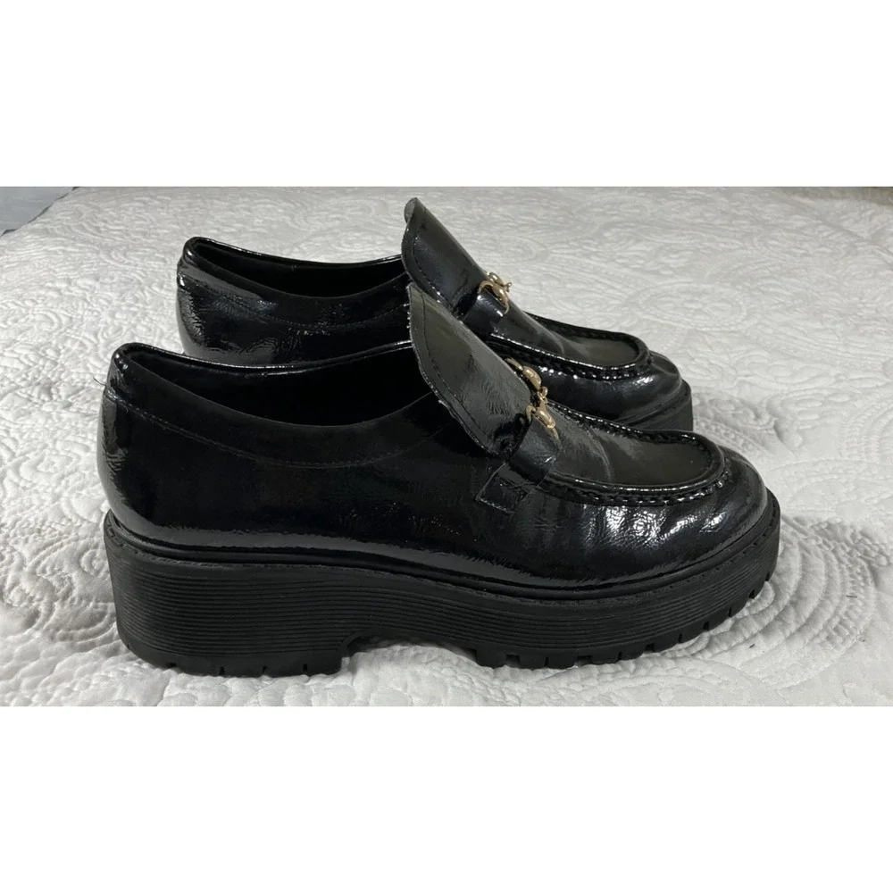 Steve Madden Lando Leather Chunky Loafer Women's 8.5 Black Platform Horsebit - Picture 5 of 7